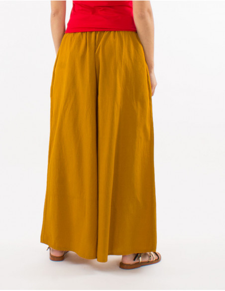Pantalon simple en coton pour l'été coupe oversize couleur unie jaune moutarde
