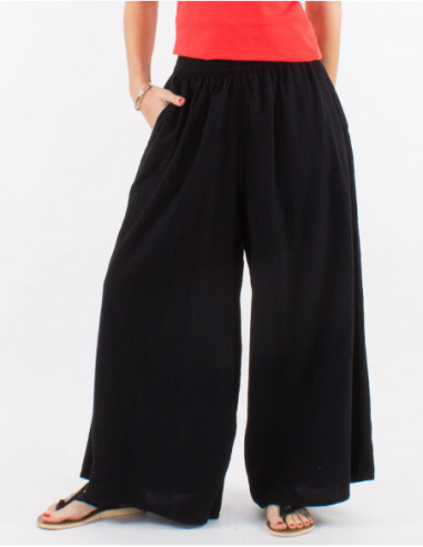 Pantalon large en coton confortable pour femme uni basique noir