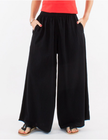Women's solid noir cotton wide leg pants perfect for spring 2023