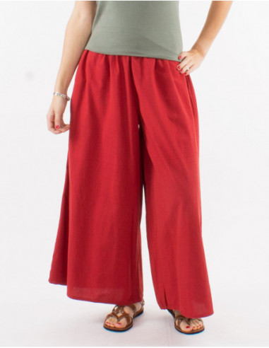 Pantalon large en coton confortable pour femme uni basique rouille
