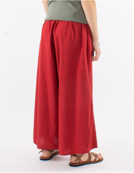 Pantalon simple en coton pour l'été coupe oversize couleur unie rouille