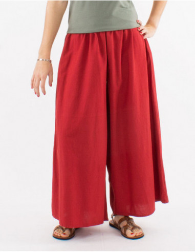 Women's solid red cotton wide leg pants perfect for spring 2023