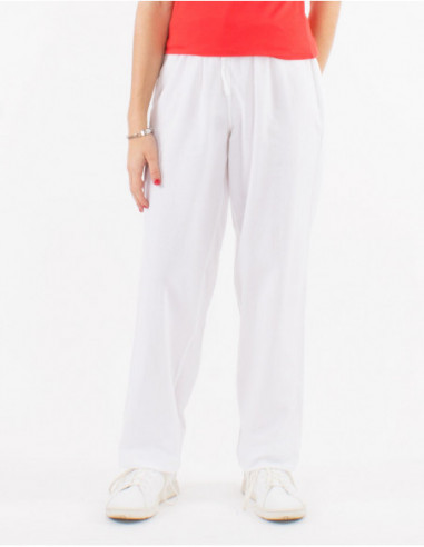 Pantalon basique femme coupe droite en coton uni blanc