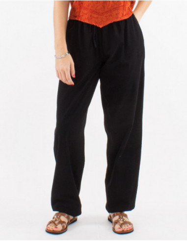 Women's black cotton top and basic straight pants look