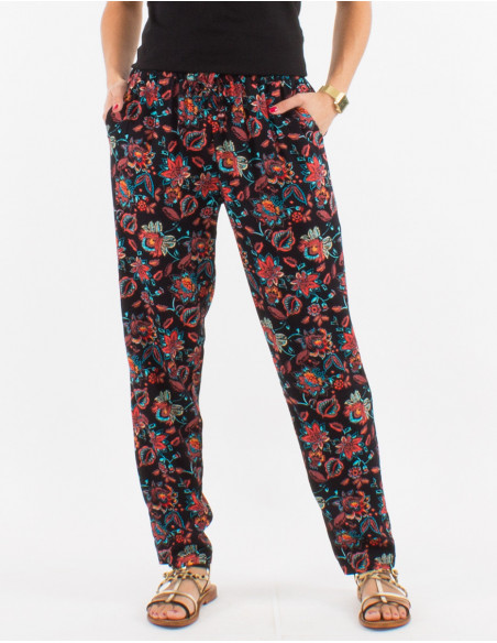 Basic lightweight flowing pants for women with boho flowers