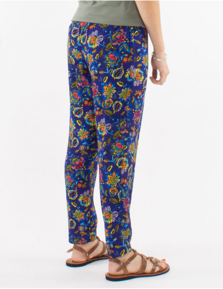 Original light summer boho pants with navy blue flowers