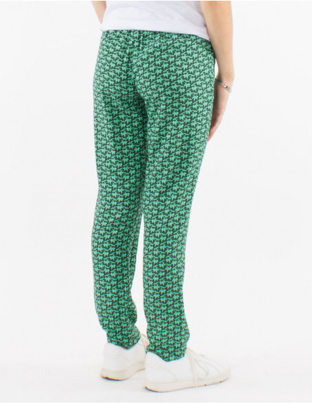 Comfortable and light straight pants for women with original green pattern