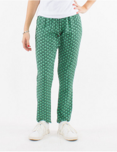 Pantalon léger d'été pour femme à imprimé géométrique vert