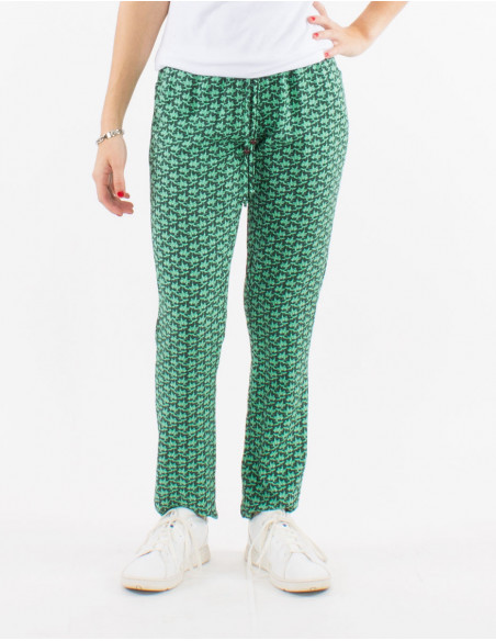 Pantalon léger d'été pour femme à imprimé géométrique vert