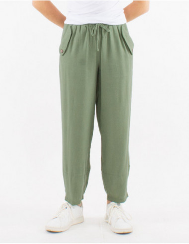 Lightweight flowing pants for summer with plain water green pockets