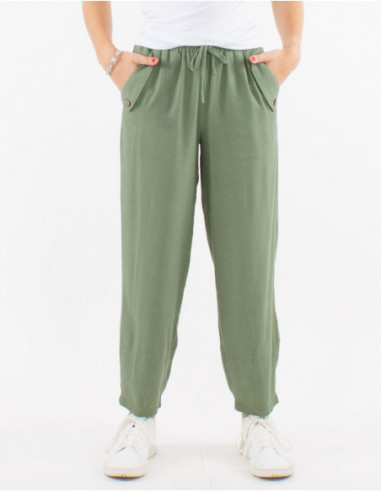 Pantalon en coton féminin avec poches basique uni vert d'eau