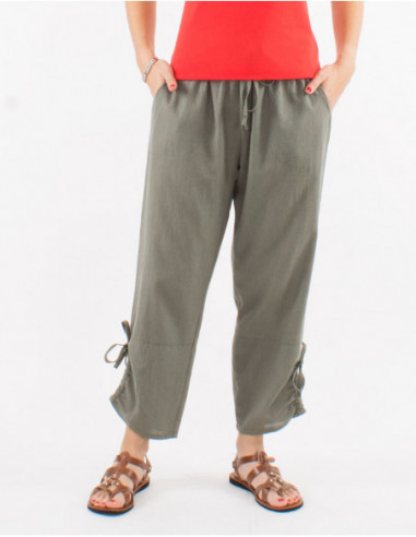 Chic cotton pants for summer plain basic khaki green