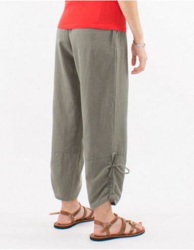Pantalon avec fronces sur les côtés chic pour le printemps uni basique vert kaki