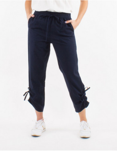 Chic cotton pants for summer plain basic navy blue