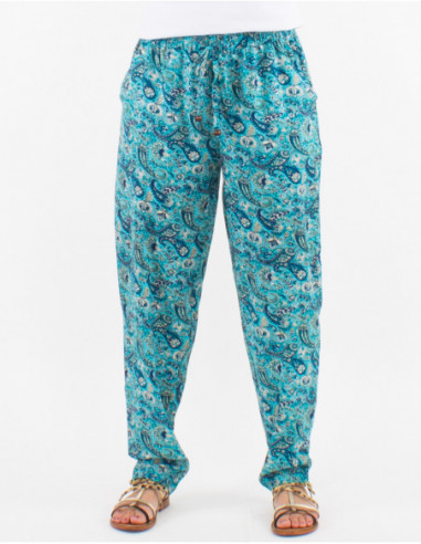 Pantalon fluide turquoise on sale