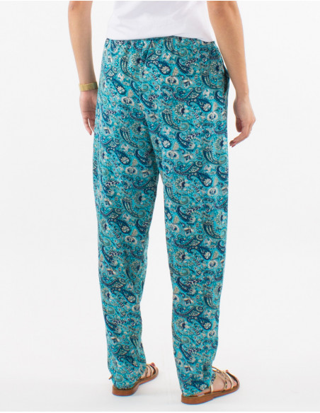 Original flowing pants for women with small blue flowers