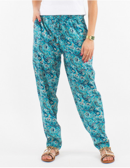 Original flowing pants for women with small blue flowers