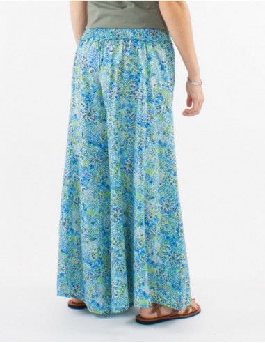Pantalon oversize léger pour l'été avec smock confortable et motifs frais vert menthe
