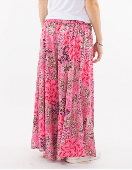 Women's flowing wide-leg pants in pink paisley bohemian chic