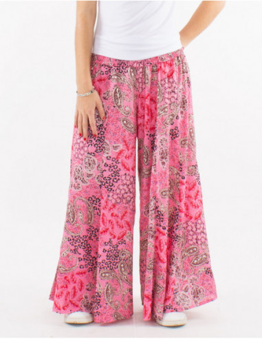 Lightweight flowing summer pants extra wide cut boho chic paisley pink