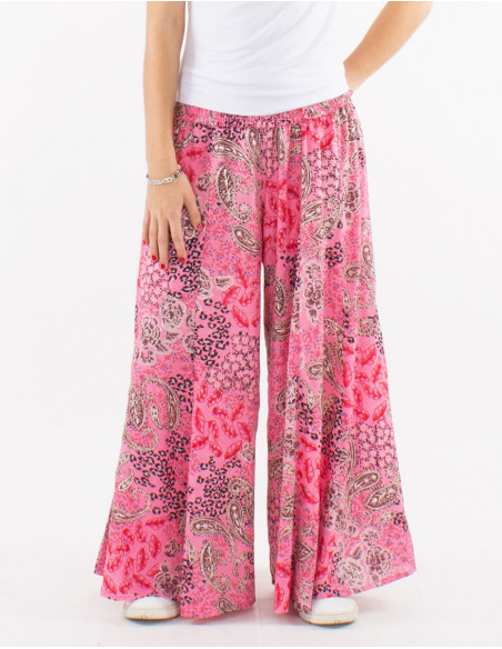 Lightweight flowing summer pants extra wide cut boho chic paisley pink