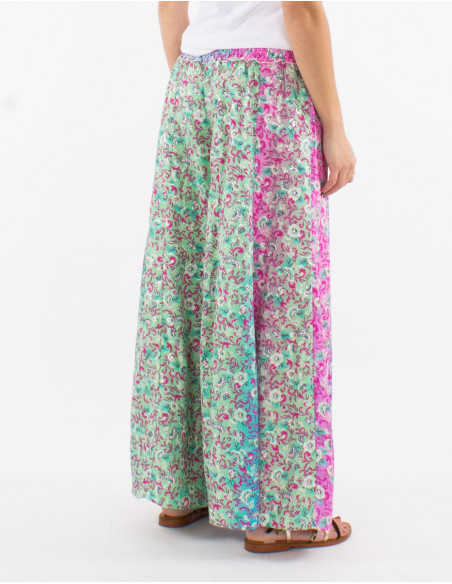 Pantalon oversize printanier pour femme à imprimé boho chic pastel fleurs rose
