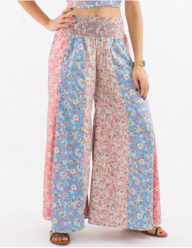 Original baba cool wide pants with salmon pink pastel flower print