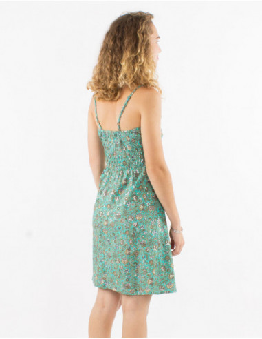Short light summer dress with mint green boho print