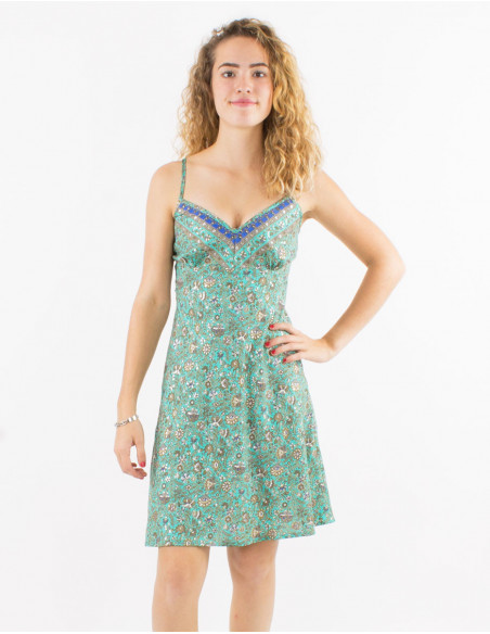 Women's flowing summer dress with mint green floral bohemian print