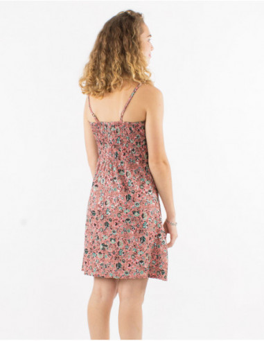 Short light summer dress with pink boho print