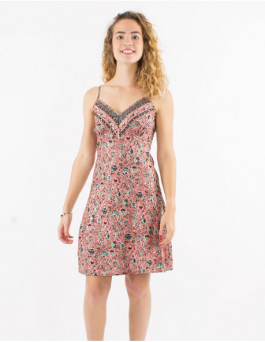 Women's flowing summer dress with pink floral bohemian print