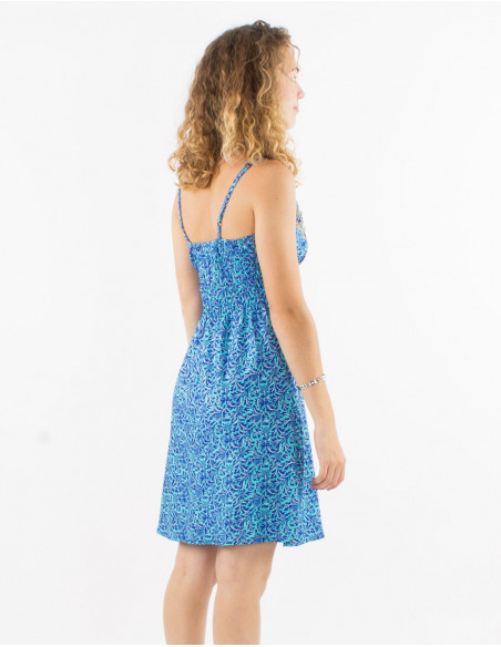 Robe courte estivale avec motif original arabesque bleu turquoise