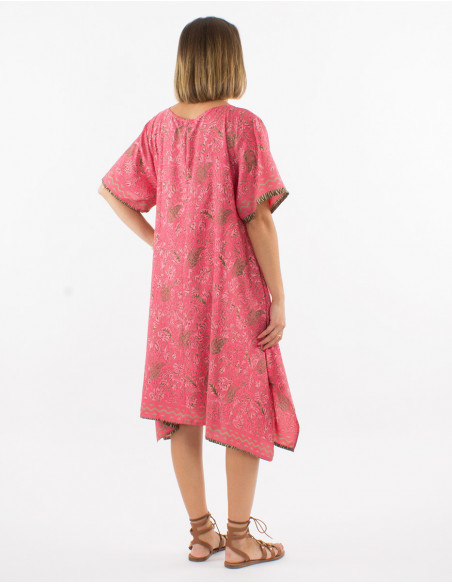 Women's oversized flowing mid-length dress with coral pink paisley