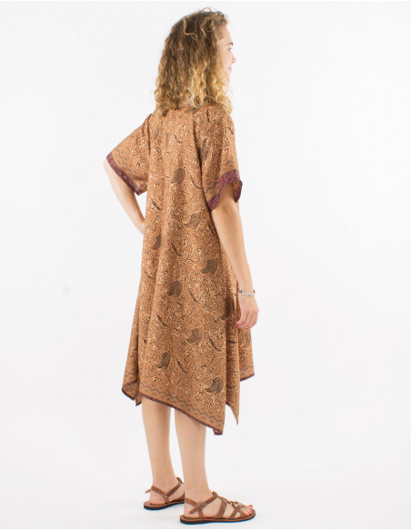 Women's oversized flowing mid-length dress with taupe brown paisley