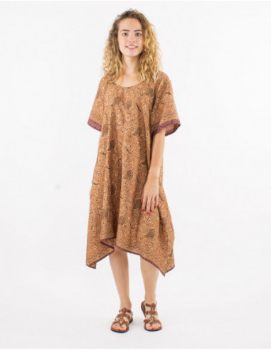Robe large de plage pour femme motif ethnique marron taupe