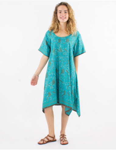 Robe large de plage pour femme motif ethnique bleu turquoise