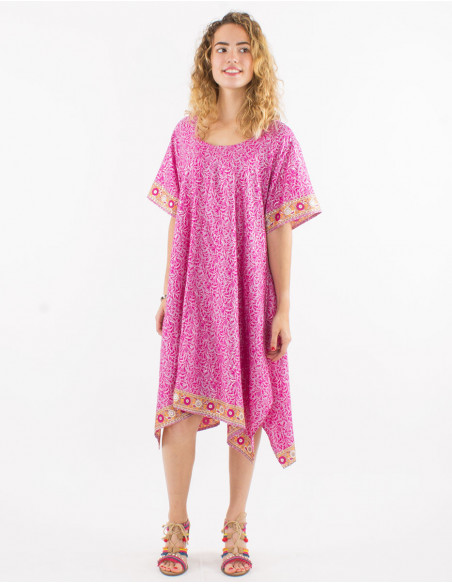 Short dress wide and comfortable ethnic pattern arabesque purple lilac