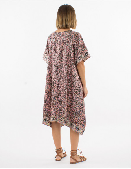 Robe oversize d'été 2023 motif arabesque baba cool rose saumon