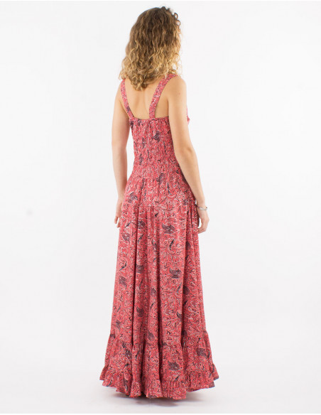 Robe longue fluide bohème à imprimé cachemire rose saumon original