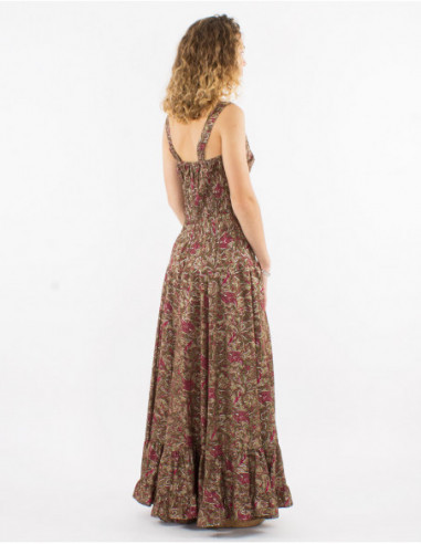 Robe longue fluide bohème à imprimé cachemire marron taupe original