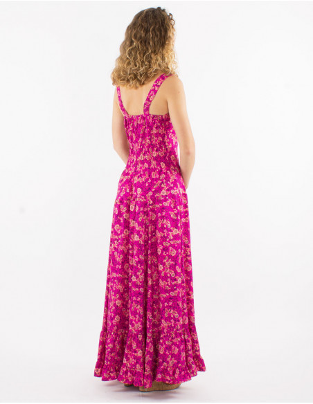 Floral boho long dress in fuchsia pink for spring