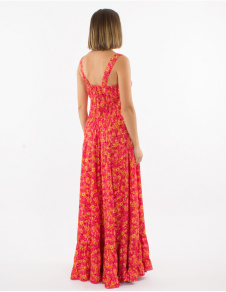 Salmon pink floral boho long dress for spring