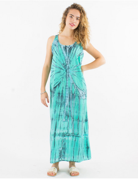 Tie and Dye print summer cotton maxi dress in mint