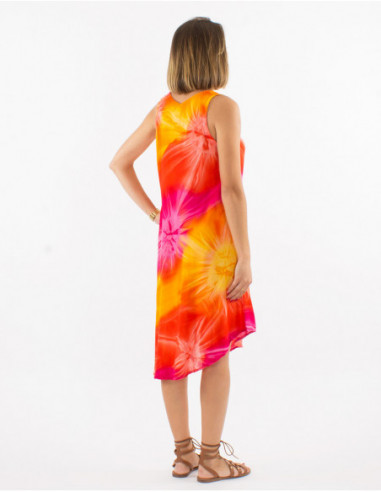 Robe courte été colorée originale motif multicolore rose fuchsia