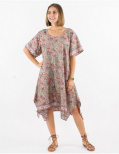 Robe de plage oversize asymétrique motif boho fleuri cachemire