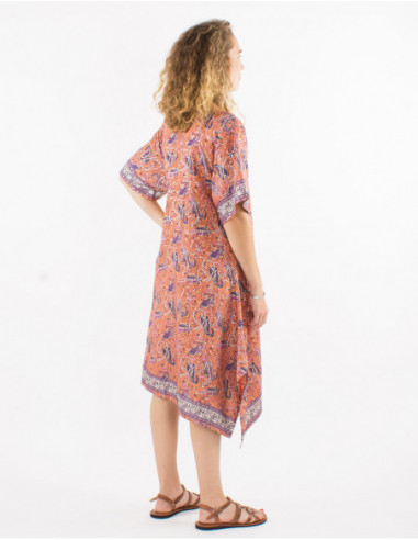 Robe mi longue fluide style poncho pour l'été motif original orange