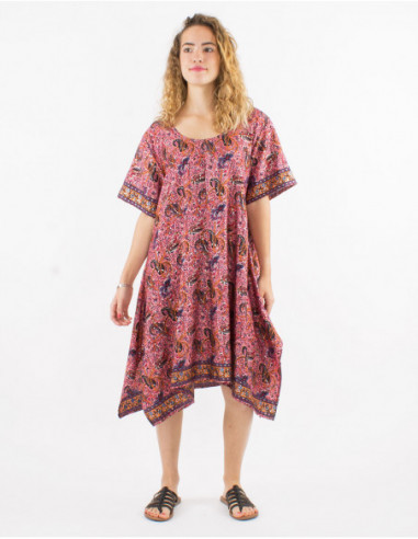 Oversized beach dress asymmetrical boho floral paisley pink