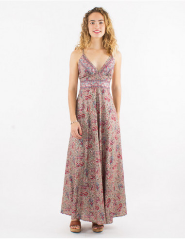 Long flowing dress for summer with cross back and original mint green pattern