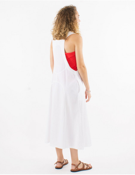 Baba cool wide mid-length dress in plain white cotton