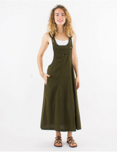 Robe longue femme large et évasée style salopette en coton